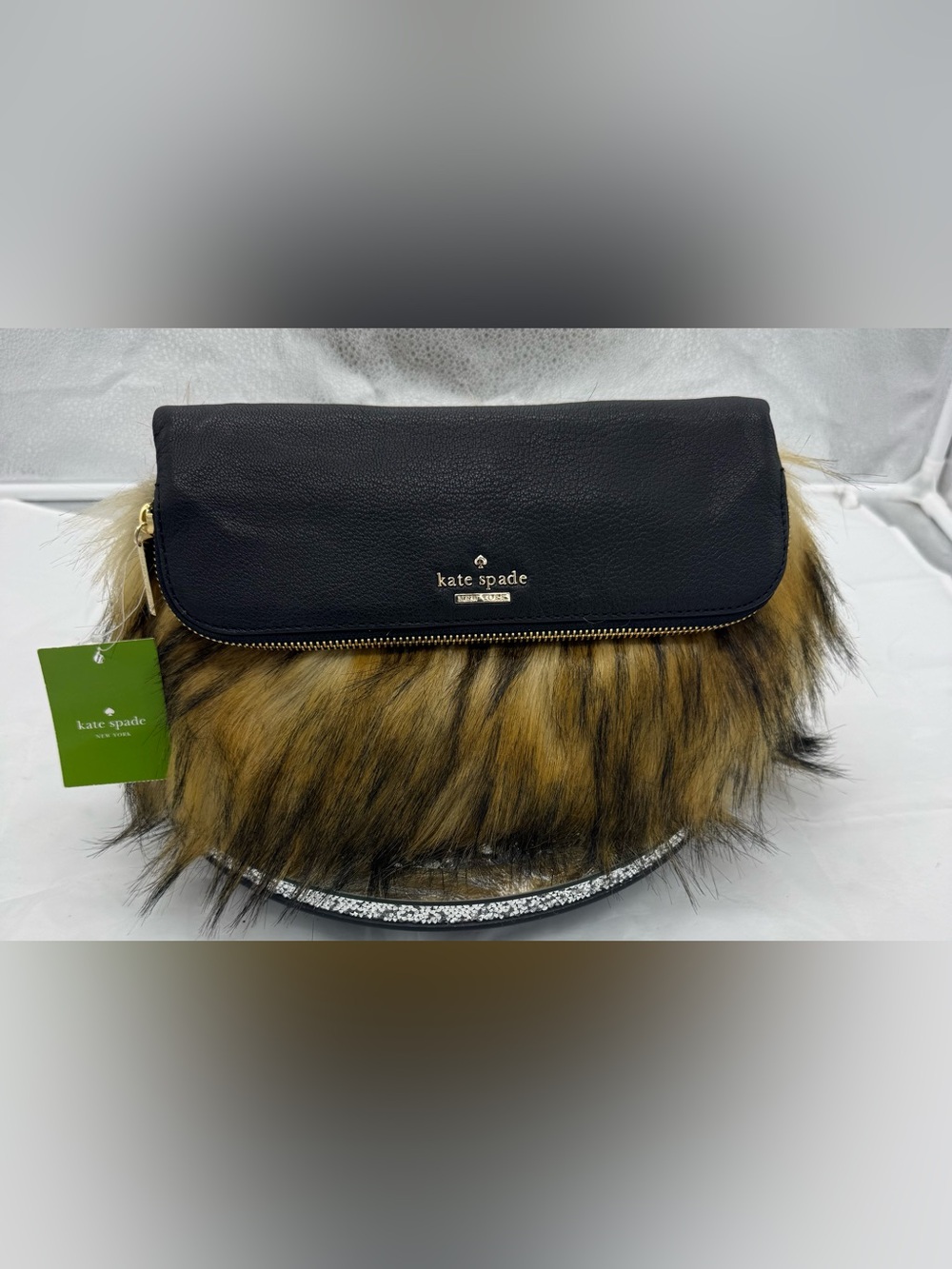 Kate Spade Steffe Belles faux-fox fur and leather clutch